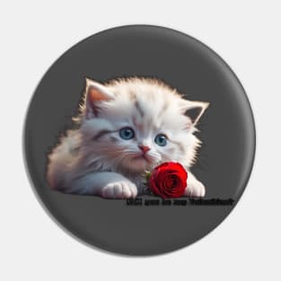 White kitty Valentine with red rose. AI generated image Pin