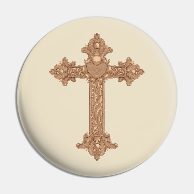 Golden Christian wooden cross with heart and floral ornamental. Easter, symbol of Christianity,. hand drawing vintage engraving style illustration Pin by Ardiyan nugrahanta