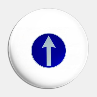 Rounded traffic sign in blue and white, ahead only Pin