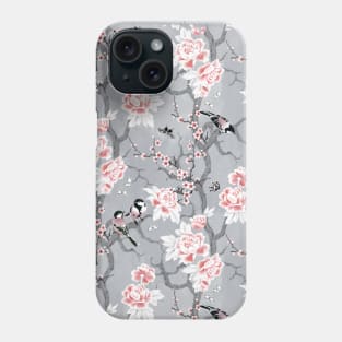 Chinoiserie birds in grey Phone Case