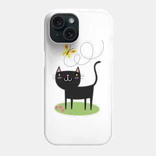 Black cat and butterfly Phone Case