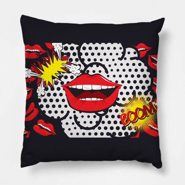 BOOM Pop Art Lips Pillow by O.M design