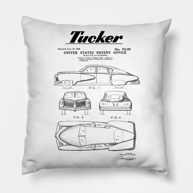 Tucker Automobile Patent Black Pillow by Luve