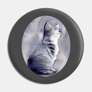 Expressive Watercolor Cat with Polka Dot Background Pin