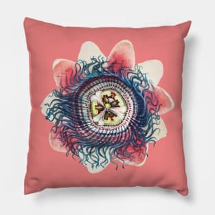 Pink Blue Cream Yellow Passionflower Pillow