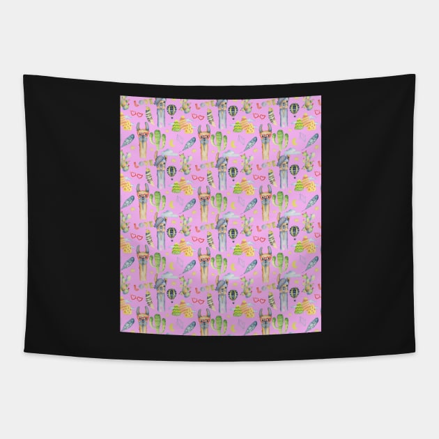 Cute pink Lama Pattern Tapestry by B89ow