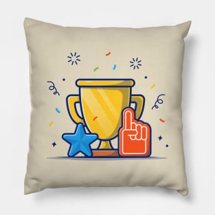 Gold Trophy, Finger Pointing And Star With Confetti Cartoon Pillow