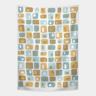 Funky Squares Retro Pattern Aqua, Gold Yellow Tapestry