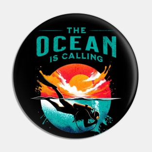 The Ocean is Calling Scuba Diver Design Pin