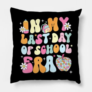 In My Last Day Of School Era Retro Teacher Kids Graduation Pillow