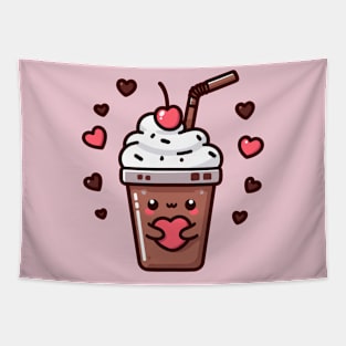 Cute Kawaii Chocolate Milkshake Ice Cream with Hearts | Kawaii Food Art Tapestry