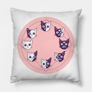 Moon Phase Cats With Background Pillow