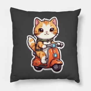 Cute cartoon cat on a scooter Pillow