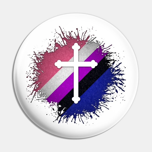 Paint Splatter Gender Fluid Pride Flag Cross Symbol Pin by LiveLoudGraphics