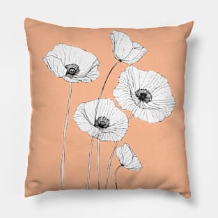One line art poppy flowers Pillow
