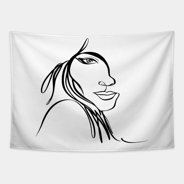 One line woman face  drawing, Abstract minimal female single line art Tapestry by 9georgeDoodle