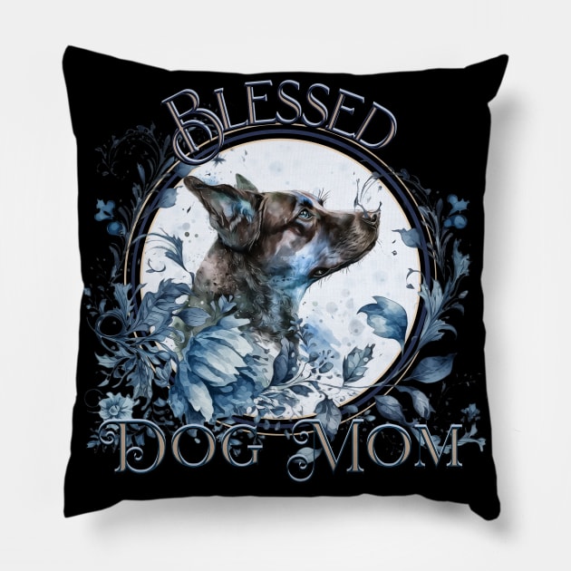 Mother's Day Blessed Dog Mom Mystic Blue Pillow by mythikcreationz