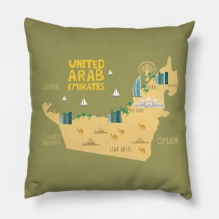 United Arab Emirates Illustrated Map Pillow