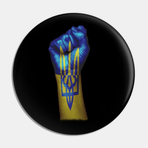 Fight like ukrainian, Trident on a Raised Clenched Fist Pin by  Funny .designs123