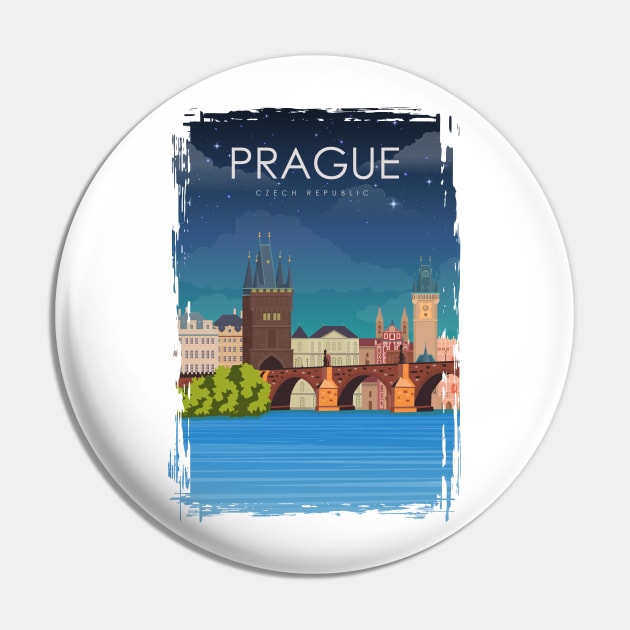 Prague Czech Republic Bridge Vintage Minimal Retro Travel Poster Pin by jornvanhezik