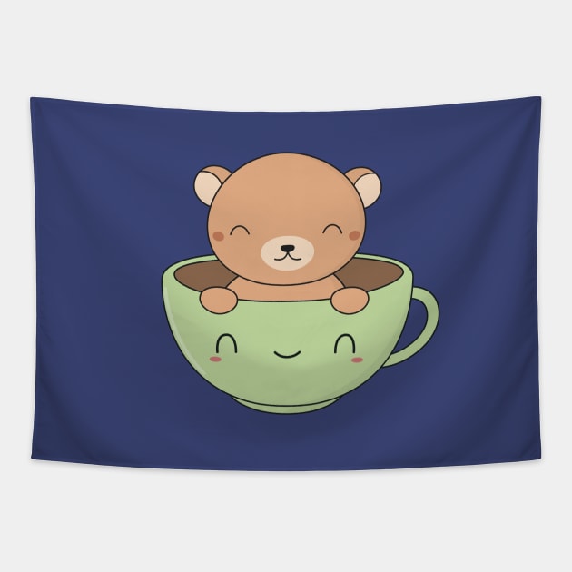 Kawaii Cute Brown Bear Tapestry by happinessinatee