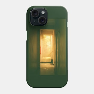 Digital collage, special processing. Room, corridor. Look from darkness to light. Yellow. Sun light. Low contrast. Phone Case