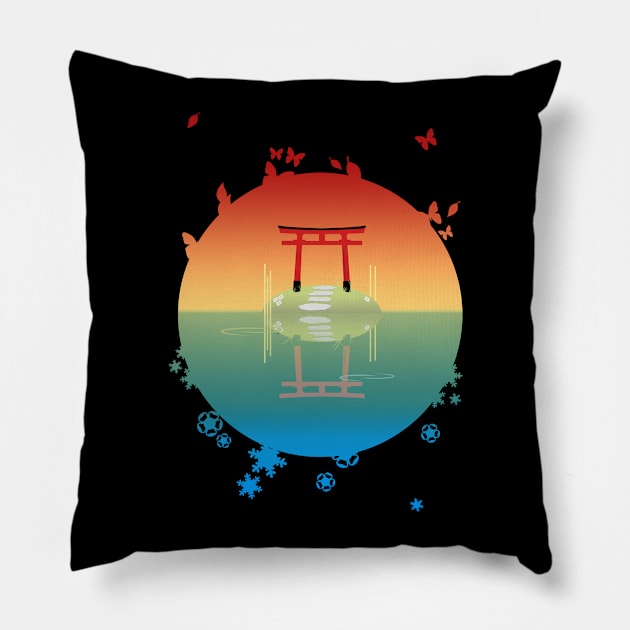 Shrine on the lake Pillow by AngoldArts