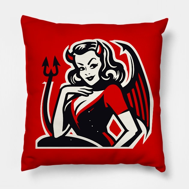 Retro Devil Girl Pillow by n23tees