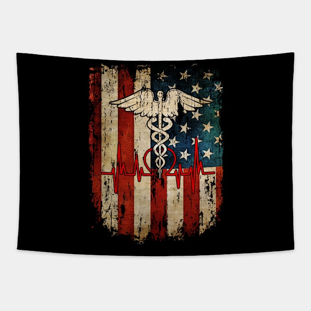 Patriotic Registered Nurse USA Flag Nursing RN Healthcare Tapestry by sumikoric