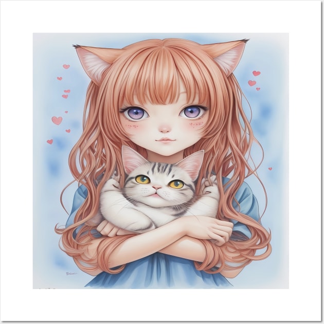 Anime Girl Hugging Many Black Cats - KAWAII Poster for Sale by winnie33