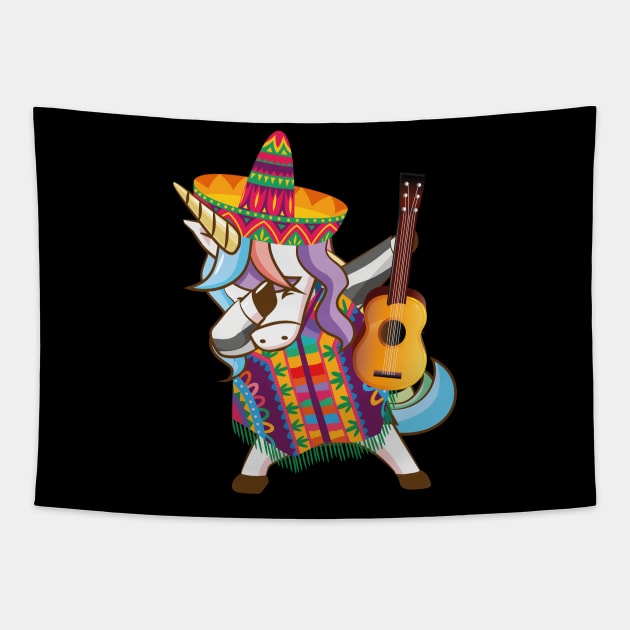 Mexican Dabbing Unicorn Cinco De Mayo Poncho Sombrero Guitar Tapestry by jodotodesign