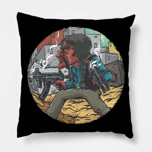 Mexican gangster with 2 guns Pillow by Mako Design 