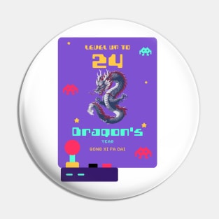 Level Up to 2024: Pixel Dragon's Retro Year Tee Pin