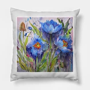 Blue Poppies Pillow