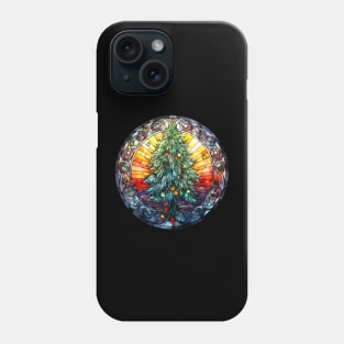 Stained glass window with Christmas tree in warm colours Phone Case