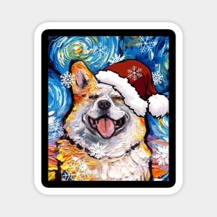 Smiling Corgi Santa Magnet