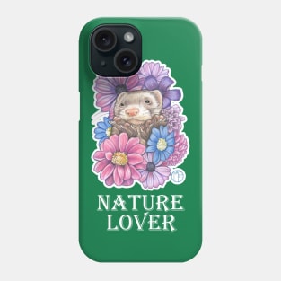 Ferret And Flowers - Nature Lover - White Outlined Version Phone Case