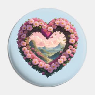 Pink Floral Heart Framing Landscape Pin