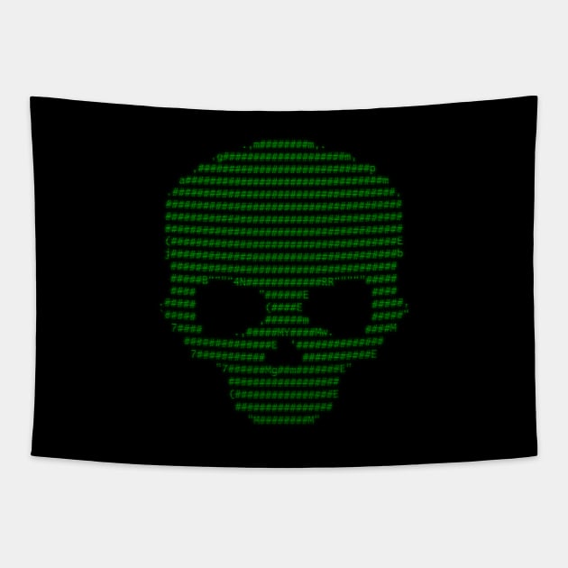 Green ASCII Skull Tapestry by CountZero