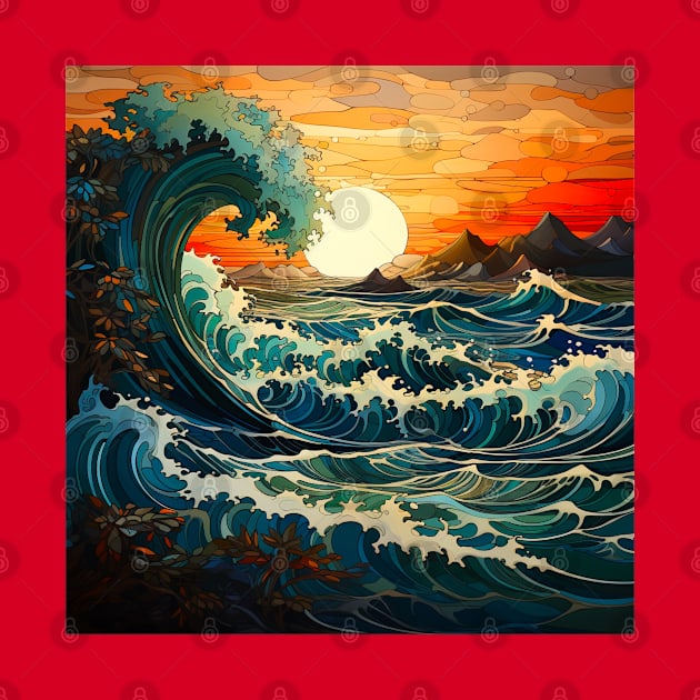 Waves ocean sunset 4 by Wolf Cove Creations