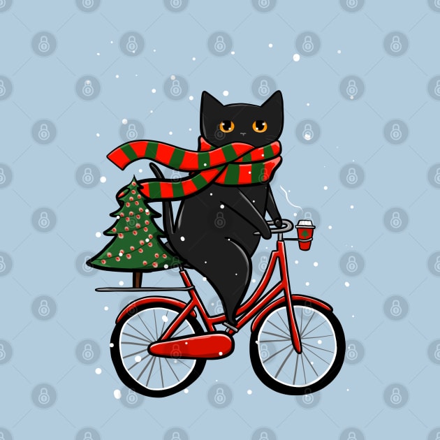 Black Cat Winter Bicycle Ride by KilkennyCat Art