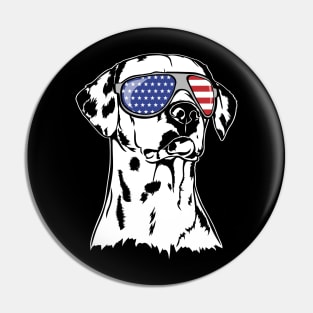 Proud Dalmatian American Flag sunglasses dog Pin