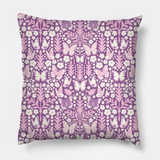 BUTTERFLY DAMASK GEOMETRIC BOTANICAL FLORAL PATTERN PASTEL PURPLE LILAC Pillow