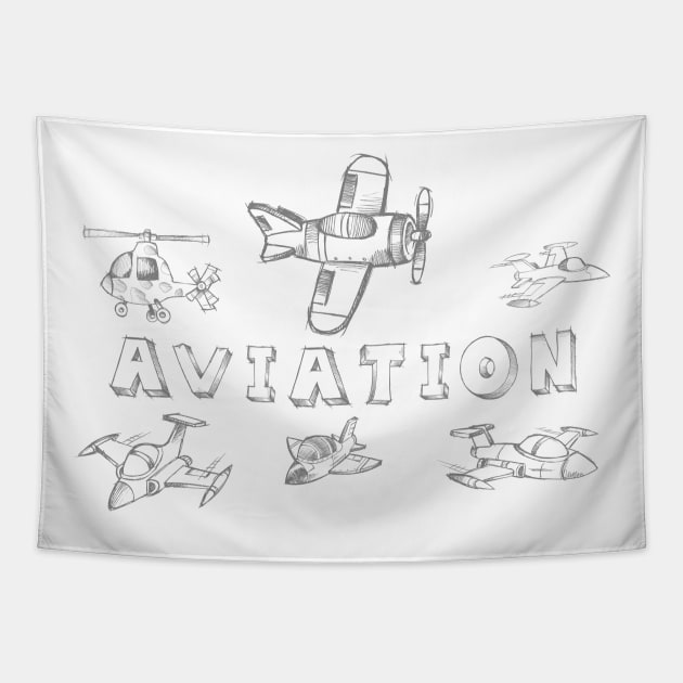 Aviation Pen Drawing Cartoon Tapestry by Mandra