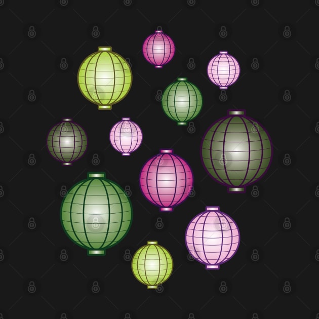 Lanterns | Mid Autumn Festival | Pink Green | Black by Wintre2