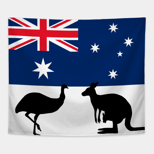 Australian Flag With Emu And Kangaroo By Orikall Australian Flag Tapestry Teepublic