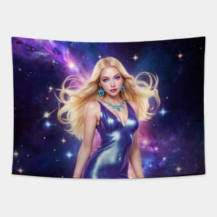 Galaxy Blonde Girl Space Planet Girl Theme Stars Astronaut Tapestry