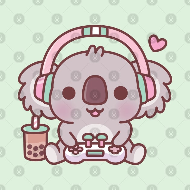 Cute Koala Bear Gamer With Headphones And Game Console by rustydoodle