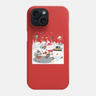 Fun greeting card with Santa and friends having a Christmas party outside Phone Case