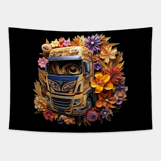 A Truck With Flowers Surrounding Truck Driver Wife Tapestry by Positive Designer